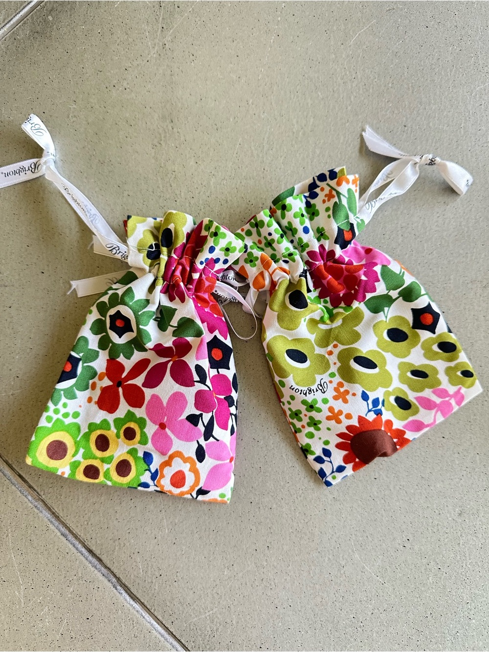 Brighton Multicolor Floral Drawstring Pouch Pair .. travel / tote / storage bags